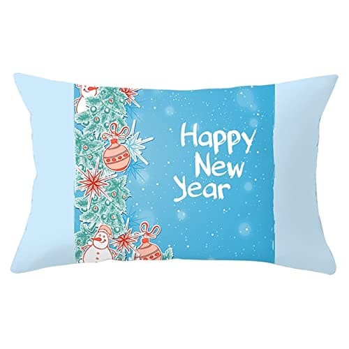 Image of Dsnyu Elegant Christmas Cushion Throw Covers, Happy New Year Polyester Throw Pillow Covers, Light Blue Cushion Cover Christmas Christmas Decorations 12x20 inches