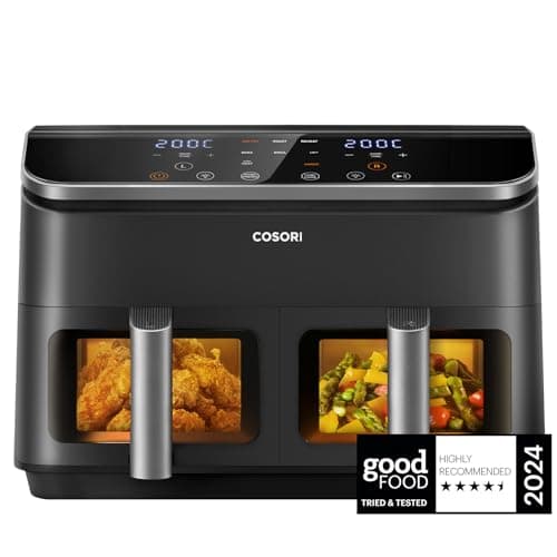 Image of Cosori Dual Air Fryer, 8.5L Family Size, 8-In-1 Double Airfryer, Air Fry, Roast, Bake, Sync Cook & Finish, Fast and Energy Save, Healthy 50+ Online Recipes, 5 Accessories, Non-Stick