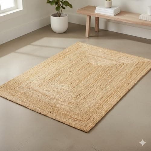 Image of Craft Trade Natural Jute Area Rug Boho Braided Hand Woven Vintage Sisal Rug Reversible Home Decor Farmhouse Carpet Rag Rug for Kitchen Living Room and Bedroom - Rectangle 120x180 cm