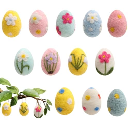 Image of Zwpontia Felt Easter Eggs,12 Pieces Large Pastel Felted Eggs Ornaments Handicrafts,Easter Pendants Eggs Made Of Felt Small Eggs For Hanging Decorations Spring Decorations Spring