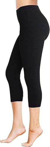 Image of High Waisted Full Length Workout Not See Through Leggings Capri Shorts Soft Stretchy (S-M, Black Capri)