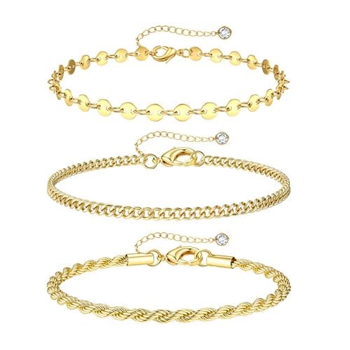 Image of MILACOLATO 18K Gold Plated Bracelet Set for Women & Men - Adjustable Stackable Bangles, Cuff, Herringbone CZ Tennis Waterproof Chain Jewelry Gift