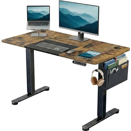 Image of Blisswood Computer Standing Desk, Electric Height Adjustable 120 × 60cm, Sit Stand Office Desk with Memory Smart Panel, Industrial Design PC Gaming Metal Frame Table, Home Writing Workstation_Rustic