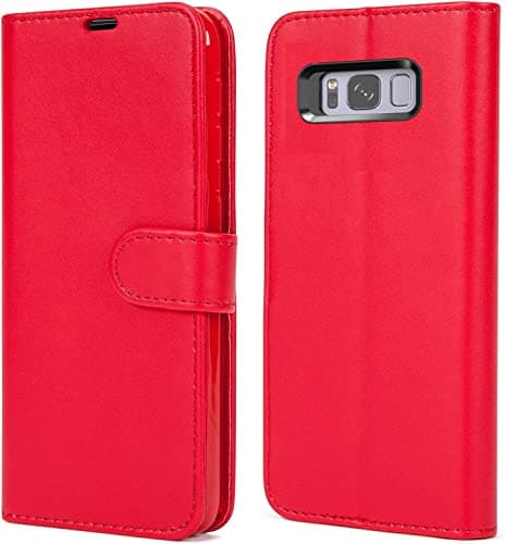 Image of NWNK13 For Samsung Galaxy S8 Case Leather Wallet Book Flip Folio Stand View Magnetic Closure with Card Slots Cover for Samsung S8 Red