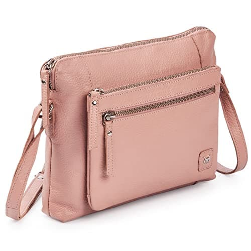 Image of Wise Owl Accessories Leather Crossbody Bags for Women Small Soft Genuine Pebbled Sling Shoulder Handbag Crossover Purse with Full Adjustable Strap (Baby Pink Soft Nappa)