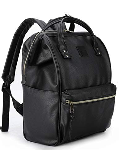 Image of Kah&Kee Leather Laptop Backpack for Women, 14-15 Inch Professional Work Bag, Water-Resistant Vegan Leather Doctor Bag Backpack for Teacher, Nurse & Travel, Fits MacBook Pro 15 (Black,Medium)