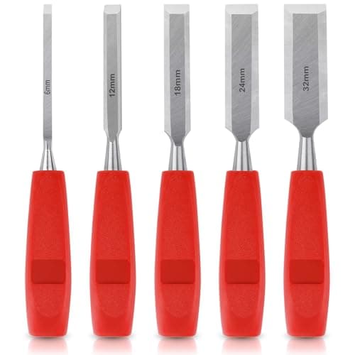 Image of 5 Pcs Wood Chisel Sets, Wood Chisels for Woodworking DIY Carving Tools with Bevel Edge, Carpenters Chisel Set with Non-slip Long Handle, Hand Woodworking Tools for Carpentry Joinery Sculpting, 5 Sizes