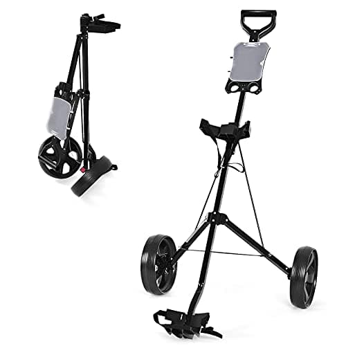 Image of COSTWAY Folding Golf Push Pull Cart, Lightweight 2 Wheels Golfs Bag Trolley with Convenient Handle, Scoreboard Holder and Foot Brake (Black)