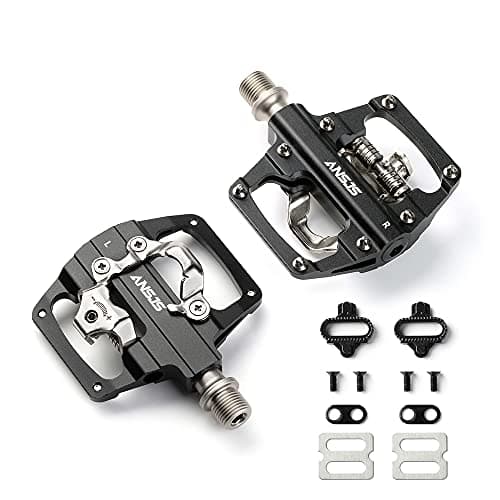 Image of MTB Mountain Bike Pedals Bicycle Flat Platform Compatible with SPD Mountain Bike Dual Function Sealed Clipless Aluminum 9/16" Pedals with Cleats for Road, MTB, Mountain Bikes (M213 Black)