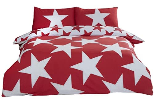 Image of Rapport Home All Stars Red Double Duvet Cover Set for Boys & Teens - Reversible Polycotton Bedding with Star Pattern with one Duvet cover (200 x 200 cm) with two matching Pillowcases