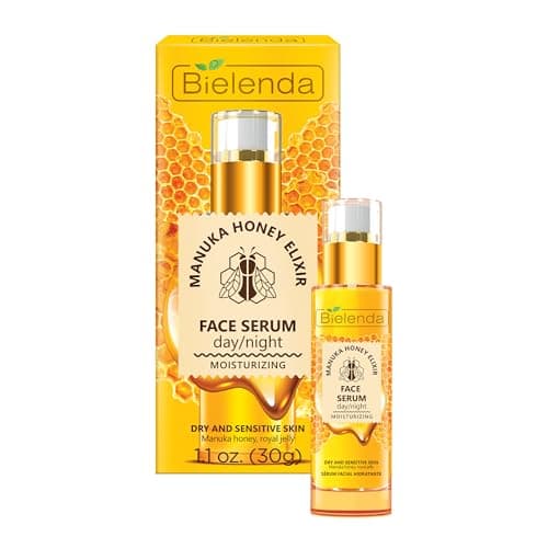 Image of Bielenda Manuka Honey Nourishing and Hydrating Face Serum, Enriched with Manuka Honey, Vitamin C and B, for Dry and Sensitive Skin, Day/Night, 30 ml