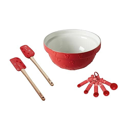 Image of Prestige New Disney Bake with Mickey Mouse Mixing Bowl & Kitchen Utensils Set with Ceramic Mixing Bowl, Silicone Spatula Set of 2 and Measuring Spoons Set