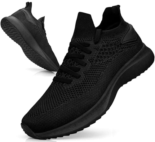 Image of Giniros Trainers Mens Running Shoes Mesh Slip On Lightweight Walking Shoes Athletic Gym Fitness Training Sneakers Breathable Jogging Tennis Shoes Outdoor Black 7UK