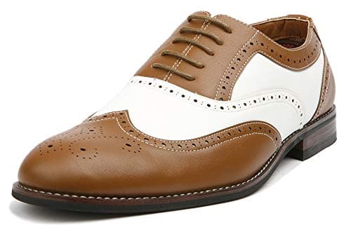 Image of Ferro Aldo Men's Wingtip Oxford Dress Shoes | Classic Brogue & Two-Tone Spectator Styles | Formal Wedding Business Party Shoe, 1. Brown & White, 10.5