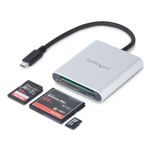 Image of StarTech.com USB 3.0 Flash Memory Multi-Card Reader/Writer with USB-C - SD microSD and CompactFlash Card Reader w/ Integrated USB-C Cable (FCREADU3C)