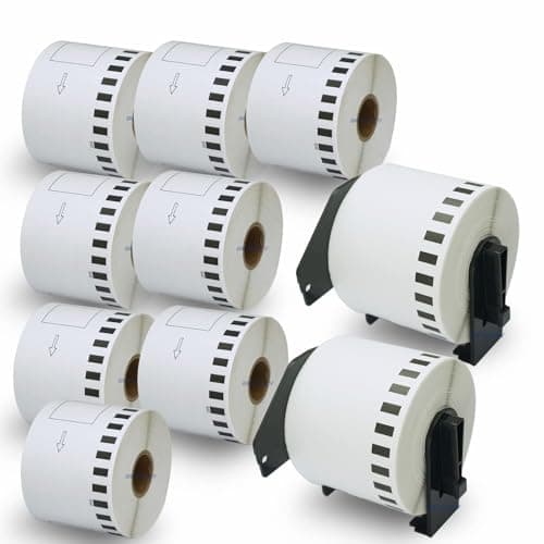 Image of BETCKEY - 10 Rolls DK-22205 Labels with ONLY 2 Reusable Label Holders, 62mm x 30.48m, 10 Continuous Length Paper Labels Using for Ql Label Printers
