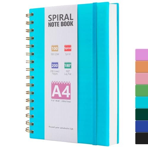 Image of A4 Notebook, 200 Pages Notebook Journal for Women Men, Wirebound Spiral Notebooks with 100GSM Lined Paper, PVC Waterproof Cover Note Book Notepad for Work Office School Supplies, 21.5 x 28.5cm-Blue