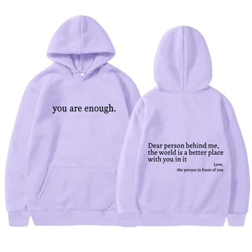 Image of Halloween Sweater Women Women's You are Enough Graphic Pullover Hoodies Lounge Stylish Jumper Long Sleeve Solid Hooded Tops Vintage Classic Work Printed Jacket Hoody Y2k Outdoor Sweatshirts Purple