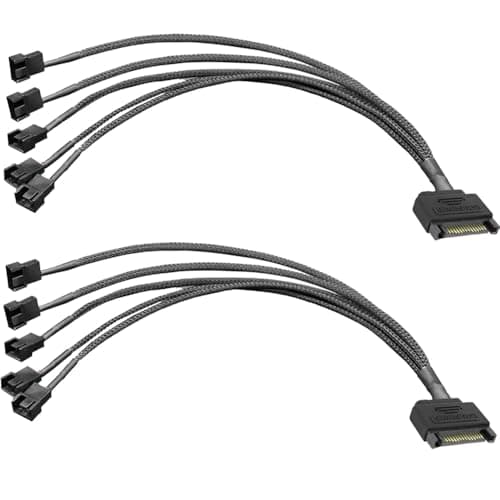 Image of Gebildet 3-Pin or 4-Pin (PWM Connector) to 15 Pin SATA Computer Cooler Cooling Fan Power Cable, SATA to 5 Way 3 Pin / 4 Pin PMW 12V PC Case Fan Power Adapter Cable (2PCS)