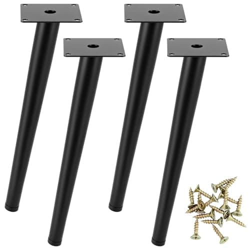 Image of QWORK® 4Pcs Metal Table Legs 12 Inch (30 cm) - Oblique Conical Furniture Legs with No-Slip Silent Rubber Pads - for Coffee Table Dining Table Chairs Cabinets Nightstands