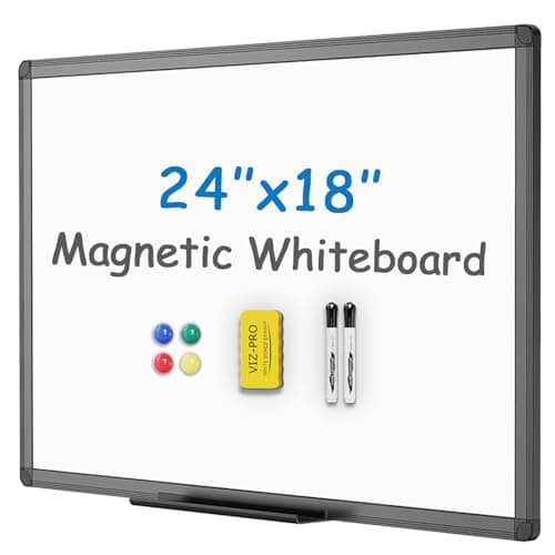 Image of VIZ-PRO Small Magnetic Whiteboard 60 x 45 cm, Dry Erase White Board with Pen Tray, Black Aluminium Frame, Dry Wipe Writing Board for Office, Home & School