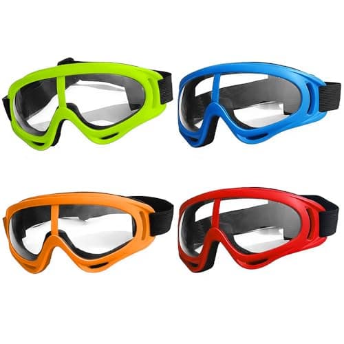 Image of Puedno 4pcs Kids Safety Glasses - UV400 Protective Goggles for Teens Children Nerf Gun Games & Outdoor Sports (Red/Blue/Orange/Fluorescent Green)