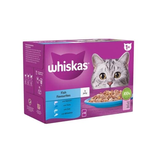 Image of whiskas 1+ Fish Favourites In Jelly Adult Cat Wet Food Pouches 12 x 85g (Pack Of 2)