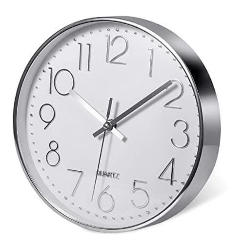 Image of Delgeo Modern Silent Wall Clock 25-30cm, Minimalist Silver Clock for Living Room & Kitchen,Premium Wall Decor for Home Office