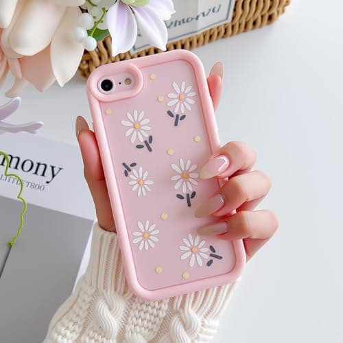 Image of LSOUGUK Compatible with iPhone SE/8/7 Case for Women Girls,Cute Flower Pattern Design Protection Case Slim Soft TPU Shockproof Protective Cover for iPhone SE/8/7-Pink