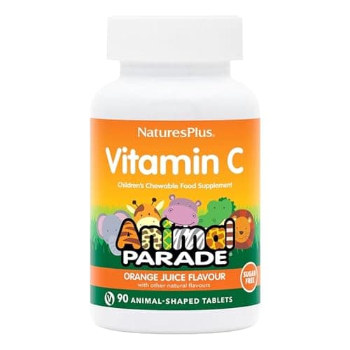 Image of NaturesPlus Animal Parade Sugar-Free Children's Vitamin C Supplement, Natural Orange Flavour - Immune Support and More - Vegan, Gluten Free - 90 Chewable Animal Shaped Tablets