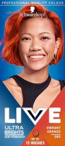 Image of Schwarzkopf LIVE Ultra Brights Vibrant Orange Semi-Permanent Hair Dye 085, Orange Hair Dye for Bright or Pastel Orange Hair Colour, Vibrant Colour Lasts up to 15 Washes