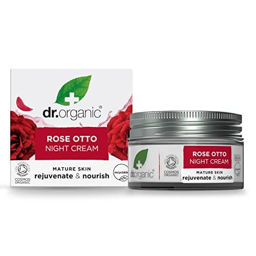 Image of Dr Organic Rose Otto Night Cream, Moisturising, Healthy-Aging, Wrinkles, Natural, Vegan, Cruelty-Free, Paraben & SLS-Free, Recycled & Recyclable, Certified Organic, 50ml, Packaging may vary