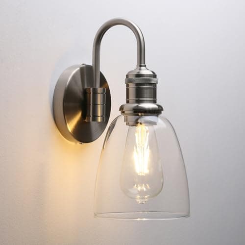 Image of Yosoan Lighting Modern Vintage Industrial Bell Sconce Wall Light Fitting with 5.6” Clear Glass Lampshade, for Office Home Kitchen Living Room Bedroom Loft Bar (Brushed)