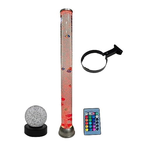 Image of Playlearn Sensory 90cm Bubble Tube Colour Changing LED Light Bubble Fish Mood Lamp & Remote, Wall Bracket & Light-Up Glitter Ball, Complete Sensory Set for Ultimate Relaxation and Stimulation