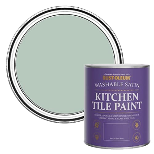 Image of Rust-Oleum Green water resistant Kitchen Tile Paint in Satin Finish - Leaplish 750ml