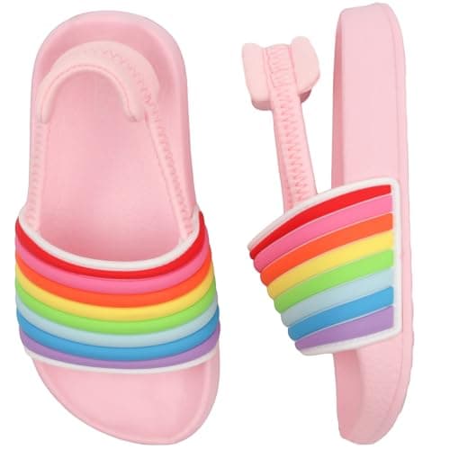 Image of Girls Flip Flops Summer Slippers Kids Glitter Sliders Beach Bathroom Pool Cute Sandals Toddlers Home Shower Shoes Lightweight Non-slip Little Girls Sequins Slides for Indoor Outdoor Size 12 Rainbow
