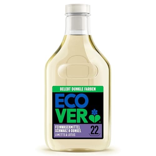 Image of Ecover Mild Detergent Black & Dark - Lime & Lotus (1L/22 Washes), Liquid Detergent with Plant-Based Ingredients for Dark Laundry