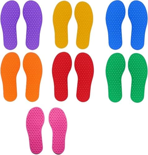Image of 16pcs Colorful Footprint Shaped Non-Slip Rubber Floor Markers for Positioning, Queue Guidance and Area Marking