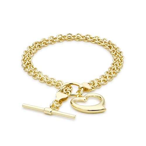 Image of CARISSIMA Women's 9ct Yellow Gold Open Heart 2 Strand Belcher T-Bar Bracelet of 19cm/7.5"