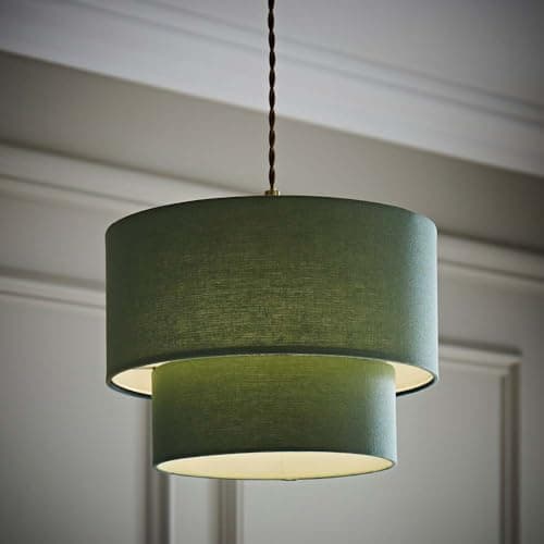 Image of ValueLights | Jodie Two Tier Sage Linen Ceiling Drum Lamp Shade and Bulb | Ceiling Lights, Home Décor & Improvement Essential
