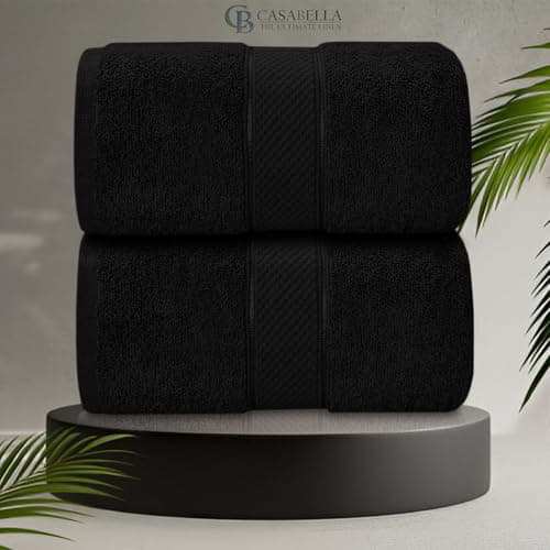 Image of CB CASABELLA 2 Piece Jumbo Bath sheet 100% Combed Cotton Extra Large Bath Towel bale set super Absorbent Soft Black 2 Pack 90X180 CM Bath-sheets for bathroom