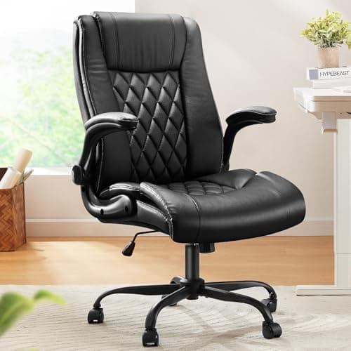 Image of Marsail Executive Office Chair with Flip-up Armrests,PU Leather Ergonomic Office Chair with Tilt Function Height-Adjustable Swivel Rolling for Home Office Working, Black