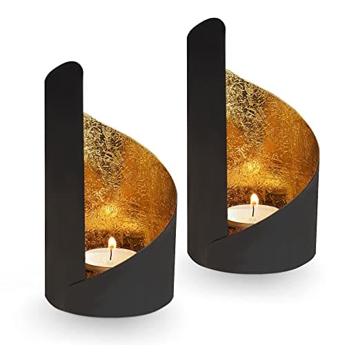 Image of Gadgy Candle Holder Set of 2, Candles Lanterns, Decorative Lantern, Home Decoration Tealight Holders Living Room, Black & Gold Candles & Holders