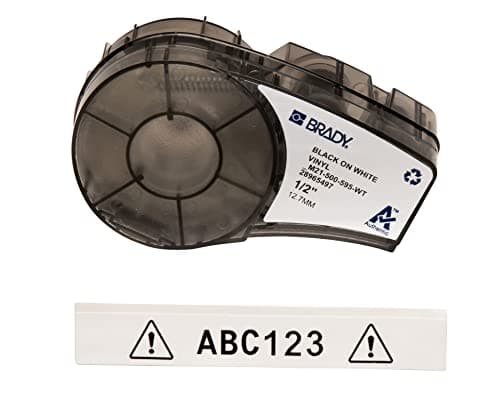 Image of Brady Vinyl Label Tape for Label Printer M211 & M210 - Self Adhesive Vinyl Printer Labels - Black on White (12.70mm x 6.40m) - M21-500-595-WT
