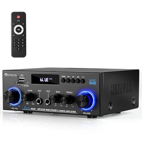 Image of Romicta Stereo Audio HiFi Amplifier, 800W Bluetooth Amplifier 5.0, 2 Channels 12V/230V, LCD Display, SD/USB, FM Radio, Compatible with Active subwoofer and passive speakers