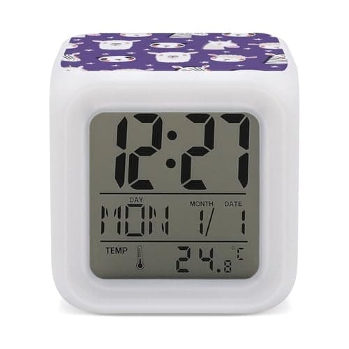 Image of Kids Alarm Clock,Llama Cartoon7 Color Night Light Digital Alarm Clock Wake Up Clock for Bedroom,Office and Home Decor