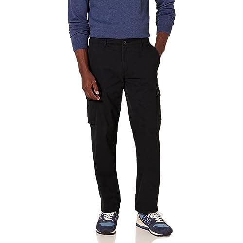 Image of Amazon Essentials Men's Straight Fit Stretch Cargo Work Trousers (Available in Big and Tall), Black, 34W / 30L