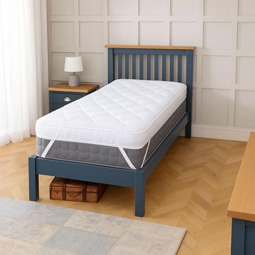 Image of Neo Extra Thick 10CM Mattress Topper Soft Memory Foam Plush Bounce Fibre Breathable Diamond Quilted Fabric Elastic Anti Slip Corner Straps Secure Fit All UK Bed Sizes (Single)