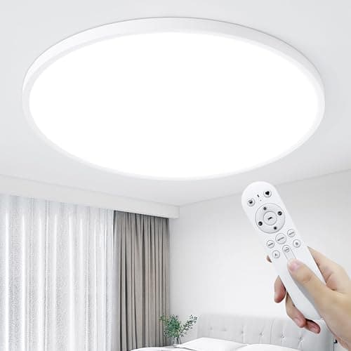 Image of KIWIVIC 48W Ceiling Lights, LED Ceiling Light Dimmable with Remote Control, Bedroom Lights Ceiling 3000-6000K Ø50cm, White Flush Ceiling Light for Living Room Bedroom Kitchen Office