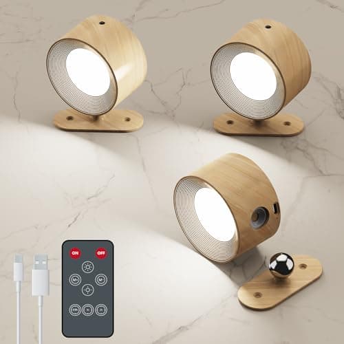 Image of Coollamp LED Battery Operated Wall Lights, 3 Pack Wall Lamp with 2 Remote Control Color Modes 3 Brightness Levels 360°Rotate Magnetic, Reading Lights for Living Room Bedroom